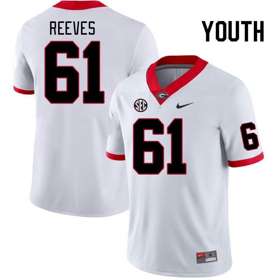 Youth #61 Nick Reeves Georgia Bulldogs College Football Jerseys Stitched-White